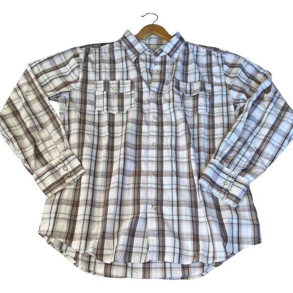 Mens Button Down Shirt XL Plaid 90s Western Flap Pocket Triple Snap Cuffs - Picture 2 of 16